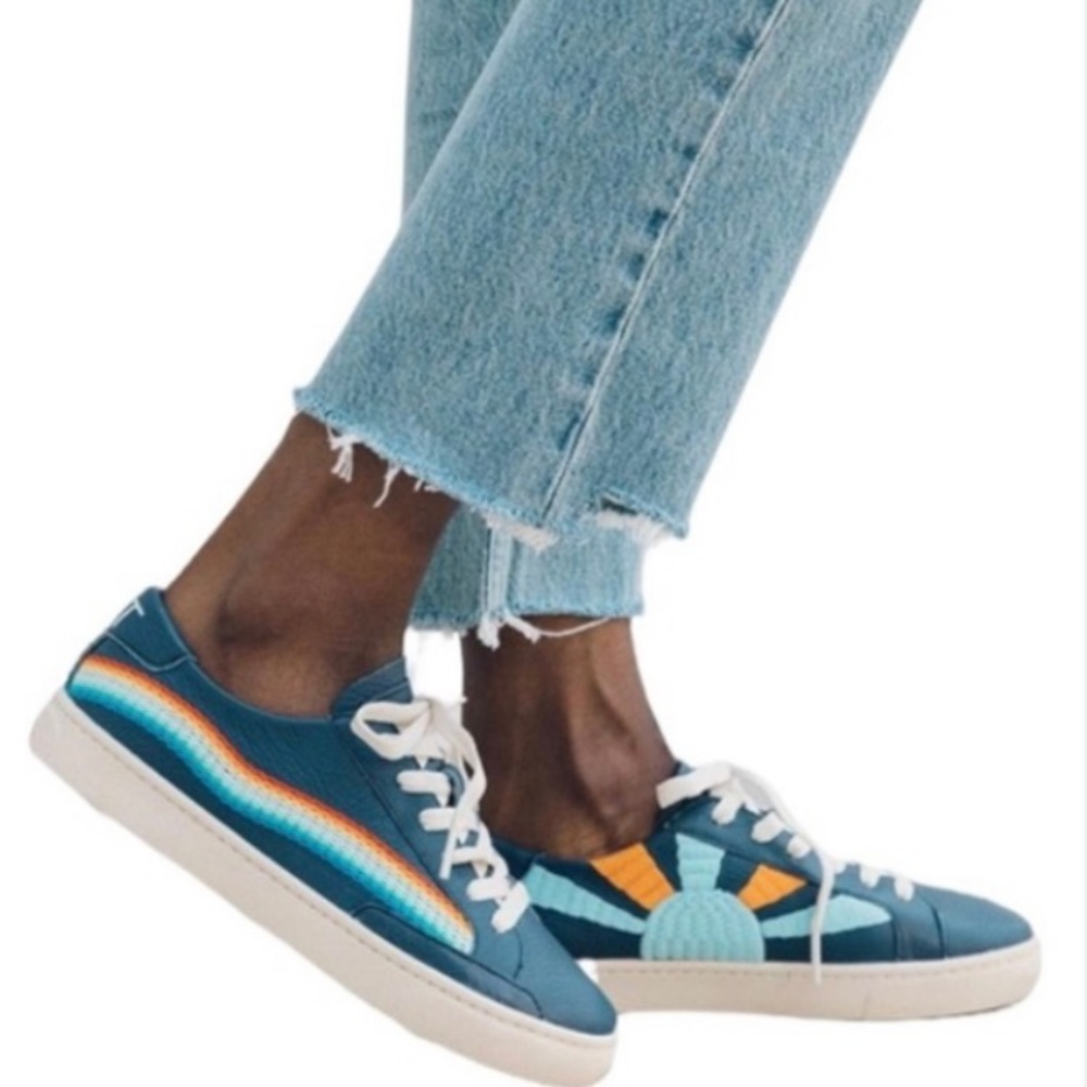 Soludos Rainbow Wave Chill Out Blue Leather Embroidered Sneakers